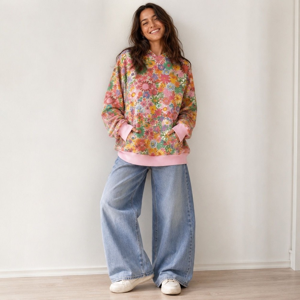 Natural Life Oversized Rainbow Floral Hoodie Size S/M